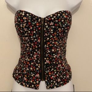 American Rag floral corset style zip crop top